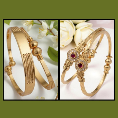 REEWAZIMPERIAL Brass Diamond Gold-plated Bangle Set(Pack of 2)