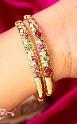 Swarnaari Brass Gold-plated Bangle Set(Pack of 2)