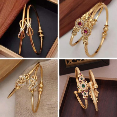 Dressberry Brass Diamond Gold-plated Bangle Set(Pack of 4)