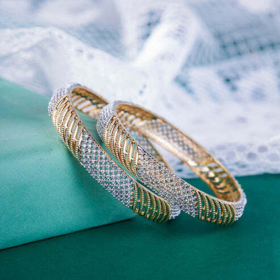 Opal Touch Brass Cubic Zirconia Gold-plated Bangle Set(Pack of 2)