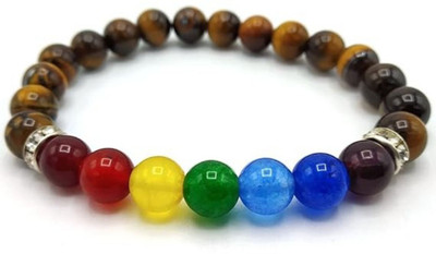 GemVastu Stone, Tiger's Eye, 7 Chakra Beads, Crystal Charm Bracelet