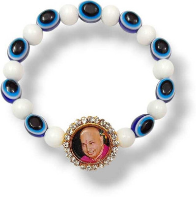 Guruji Blessings Mother of Pearl, Crystal, Evil Eye Beads, Cubic Zirconia, Crystal Gold-plated Bracelet