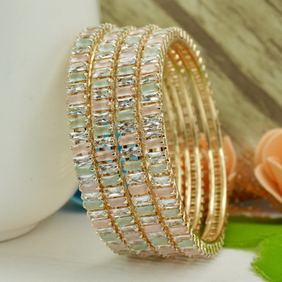 Panini Jewels Brass Diamond Gold-plated Bangle Set(Pack of 4)