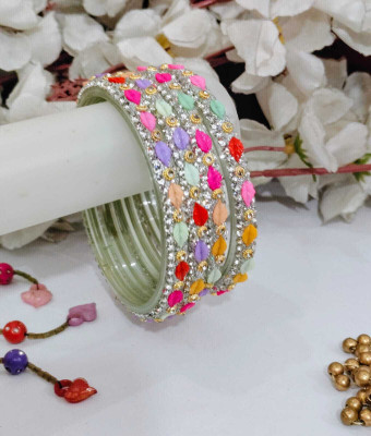 Epshitacreation Glass Diamond Bangle Set(Pack of 4)