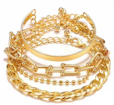 ModeandMinimal Stainless Steel Gold-plated Bracelet Set