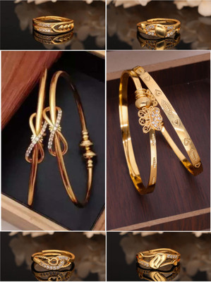 Sangria Brass Diamond Gold-plated Ring Bangle(Pack of 6)