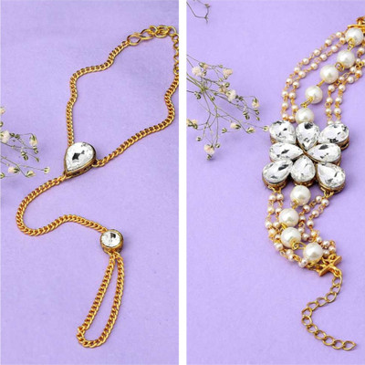 Ronak Fashion Alloy Pearl Gold-plated Bracelet(Pack of 2)