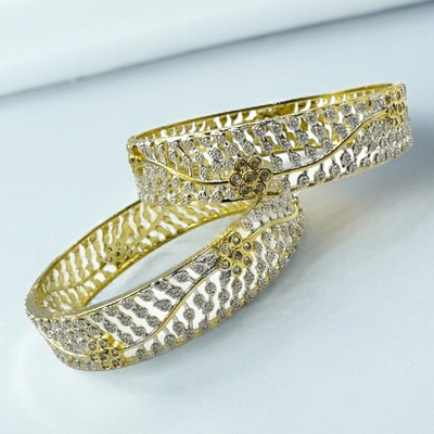 Charms Alloy Gold-plated, Rhodium Bangle Set(Pack of 2)