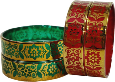DYRetail Glass Crystal Gold-plated Bangle Set(Pack of 4)