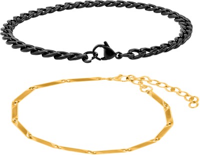 NAKABH Stainless Steel Gold-plated, Black Silver Bracelet(Pack of 2)