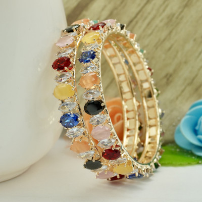 Panini Jewels Alloy Cubic Zirconia, Diamond, Crystal Gold-plated Bangle Set(Pack of 2)