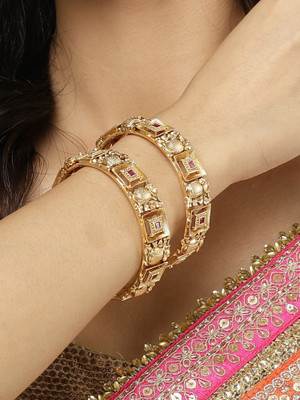 Karatcart Alloy Crystal Gold-plated Bangle Set(Pack of 2)