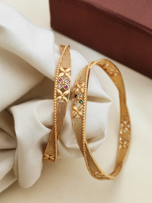 AK Brass Cubic Zirconia Gold-plated Bangle Set(Pack of 2)