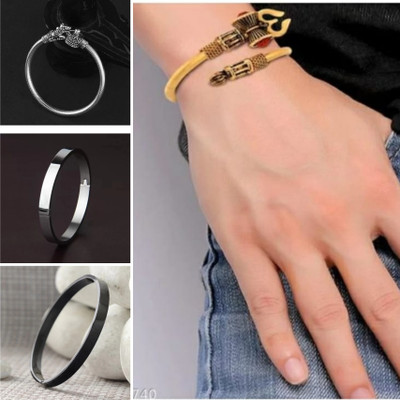 HouseOfCommon Alloy Titanium, Sterling Silver, Gold-plated Bracelet Set(Pack of 4)