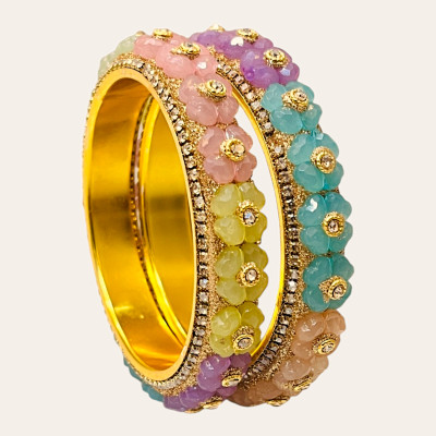 Aashirwad Metal Zircon Gold-plated Kada(Pack of 2)