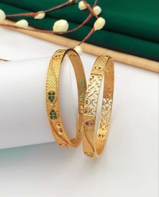 Prime Poster Brass Diamond Gold-plated Bangle Set(Pack of 2)