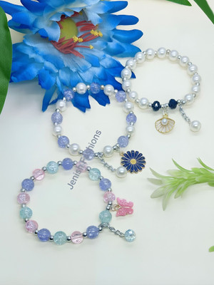 JenishFashions Crystal, Glass, Alloy Beads, Crystal Silver Bracelet(Pack of 3)