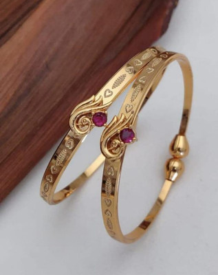 HETALENTERPRISE Brass, Copper Cubic Zirconia, Diamond Gold-plated Bangle(Pack of 2)