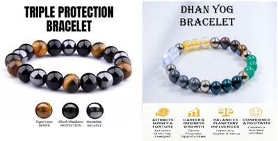 Tanishee- The Real Jewels Pyrite, Green Aventurine, Tiger's Eye, Citrine, Clear Quartz, Black Obsidian Crystal Bracelet(Pack of 2)