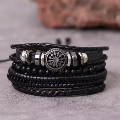 PIXFLIK Leather Bracelet Set(Pack of 4)