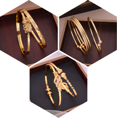 VEDDAA Brass Diamond Gold-plated Bangle Set(Pack of 3)