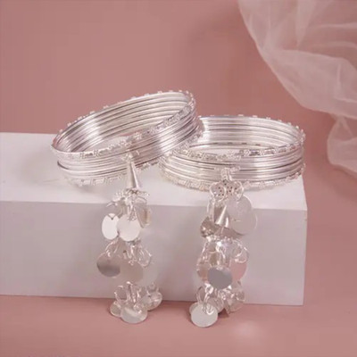 navjai Metal Silver Bangle Set(Pack of 2)