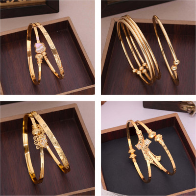 VEDDAA Brass Diamond Gold-plated Bangle Set(Pack of 8)