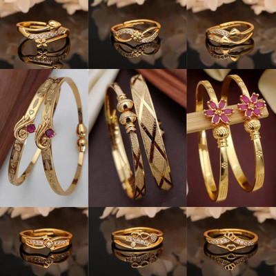 brado jewellery Brass Diamond Gold-plated Bangle Set(Pack of 9)