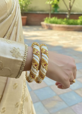 SHINE OF STARS Plastic Pearl, Cubic Zirconia, Diamond Gold-plated Bangle Set(Pack of 2)