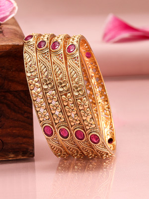 RUBANS Brass Cubic Zirconia Gold-plated Bangle Set(Pack of 4)
