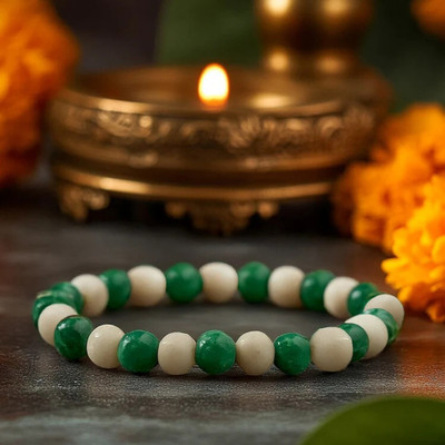 Chroma Collection Wood, Green Aventurine Beads Bracelet
