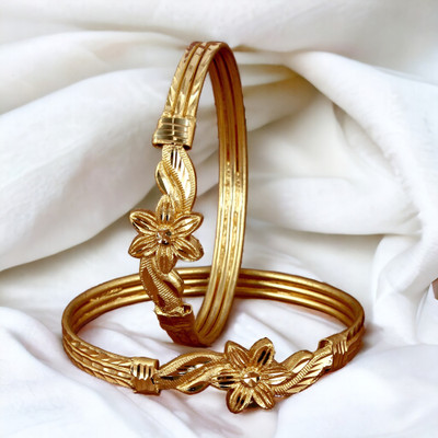 Lucky Jewellery Alloy Gold-plated Bangle Set(Pack of 2)