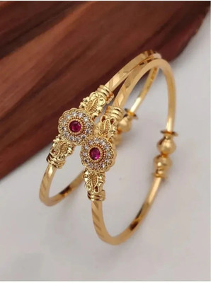 SUBH IMPEX Brass, Copper Cubic Zirconia Gold-plated Bangle(Pack of 2)