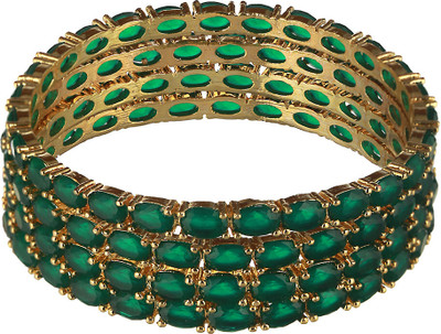 SARAF RS JEWELLERY Brass Cubic Zirconia Rhodium Bangle Set(Pack of 4)