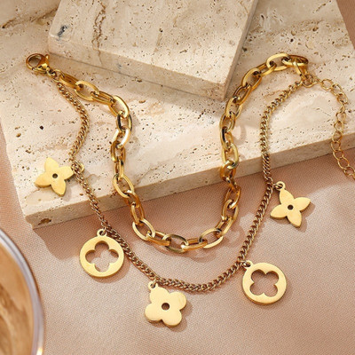 MYKI Stainless Steel Gold-plated Charm Bracelet