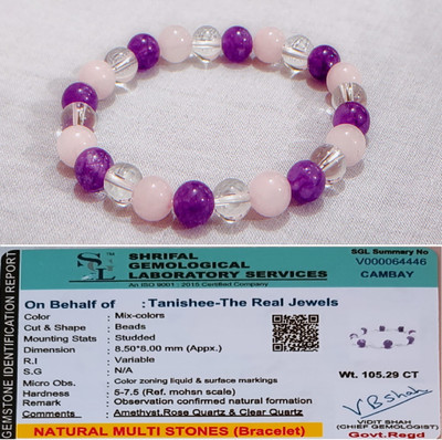 Tanishee- The Real Jewels Rose Quartz, Amethyst, Clear Quartz Crystal Bracelet