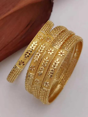 Alasca Brass Gold-plated Bangle Set(Pack of 4)