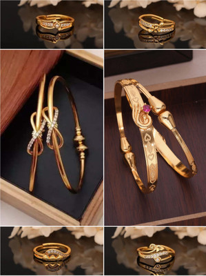 Dressberry Brass Gold-plated Ring Bangle(Pack of 6)