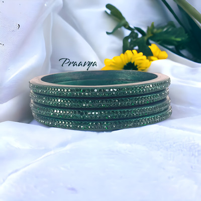 Praavya Lac Cubic Zirconia Rhodium Bangle Set(Pack of 4)