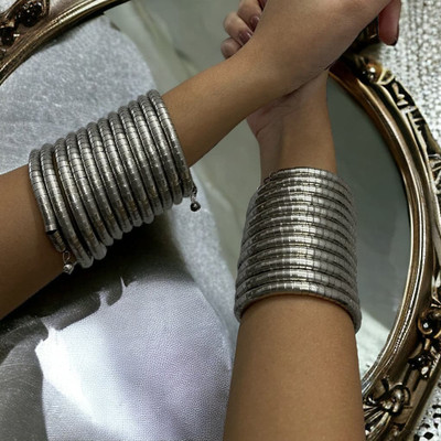 Ricious Brass Beads Silver Coated Bangle Set(Pack of 2)