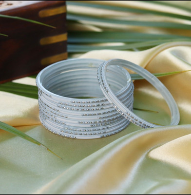 Vj crystal creations Stone, Glass Bangle Set(Pack of 12)