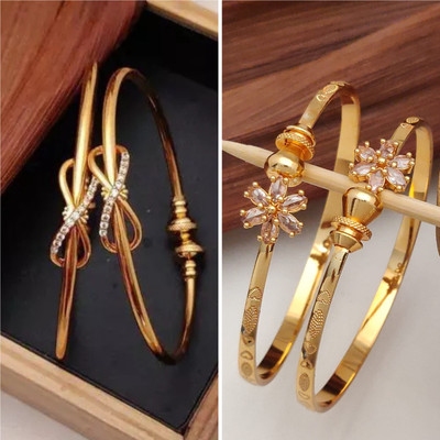 ElegantMiss Brass, Copper, Alloy Cubic Zirconia, Diamond Gold-plated Bangle(Pack of 4)