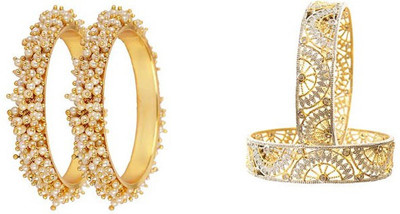 Rajwadi Brass, Alloy Pearl, Cubic Zirconia Gold-plated Bangle Set(Pack of 4)