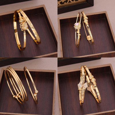 Alasca Brass Diamond Gold-plated Bangle Set(Pack of 4)