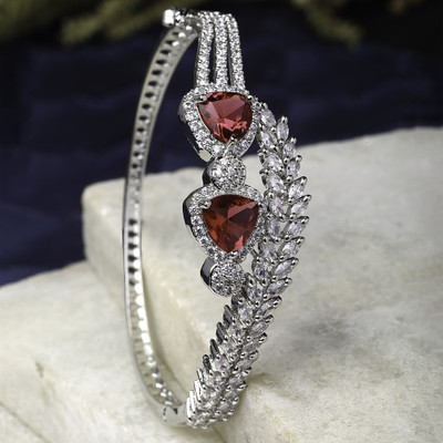 ZENEME Brass Cubic Zirconia Rhodium Bracelet
