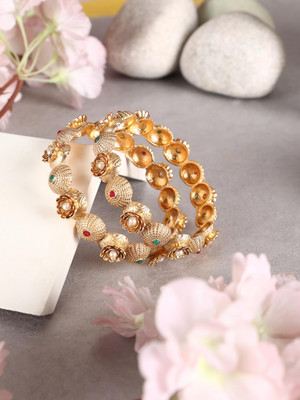 Anika's Creation Brass Cubic Zirconia Gold-plated Bangle Set(Pack of 2)
