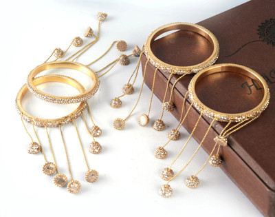 Oak Brass Crystal Gold-plated Bangle Set(Pack of 4)