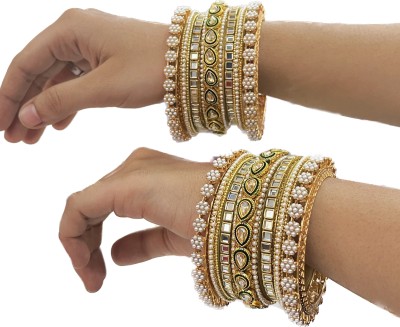 SHINE OF STARS Metal, Stone, Lac, Plastic Pearl, Diamond Gold-plated Bangle Set(Pack of 2)