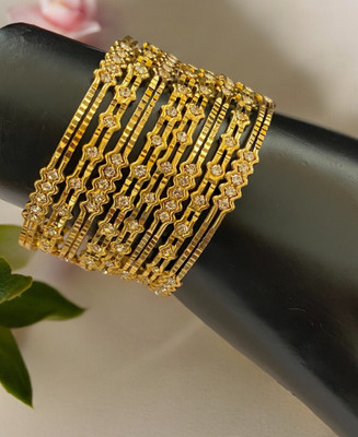AARISAI Metal Cubic Zirconia Gold-plated Bangle Set(Pack of 8)