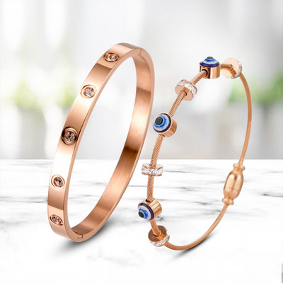 Dressberry Metal, Brass, Stone, Alloy, Evil Eye, Stainless Steel Cubic Zirconia, Diamond, Crystal Gold-plated Bracelet Set(Pack of 2)